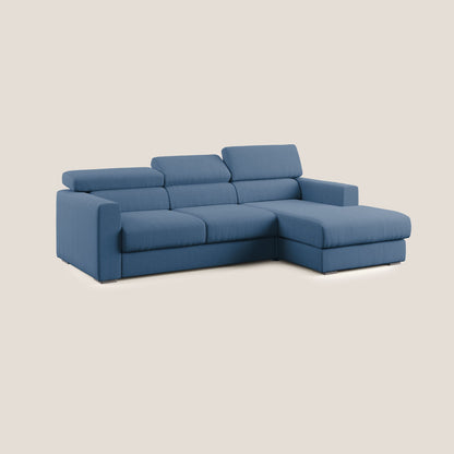 Dylan divano angolare con pouf estraibile poggiapiedi in tessuto simil cotone impermeabile T13 blu