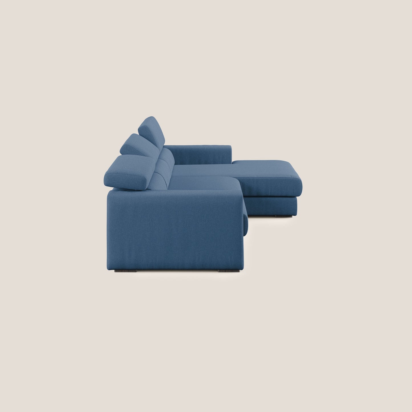 Dylan divano angolare con pouf estraibile poggiapiedi in tessuto simil cotone impermeabile T13 blu