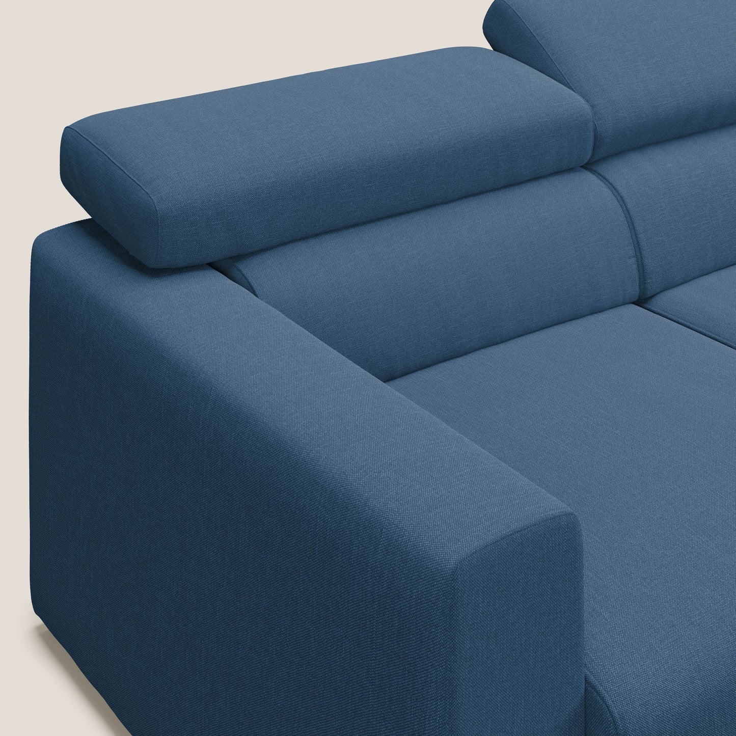 Dylan divano angolare con pouf estraibile poggiapiedi in tessuto simil cotone impermeabile T13 blu