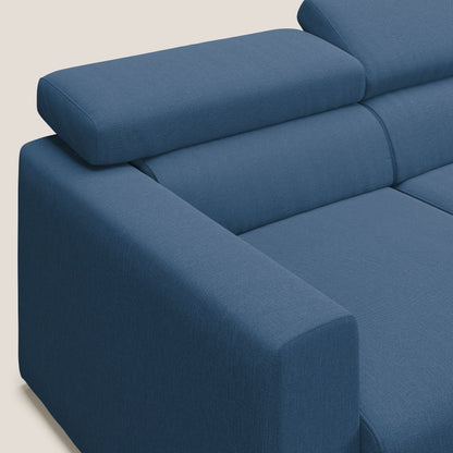 Dylan divano angolare con pouf estraibile poggiapiedi in tessuto simil cotone impermeabile T13 blu