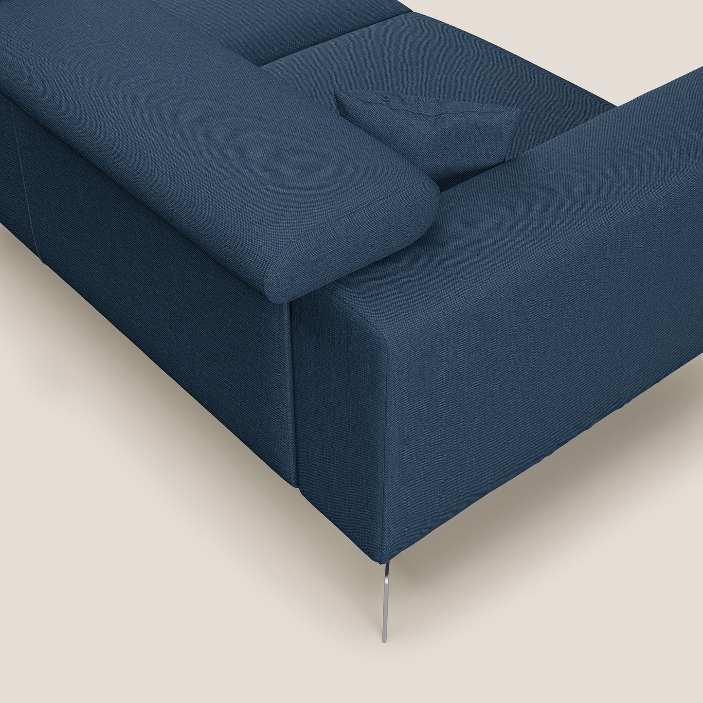 Blade Divano moderno angolare con poggiatesta reclinabili in tessuto impermeabile simil-cotone T13 blu