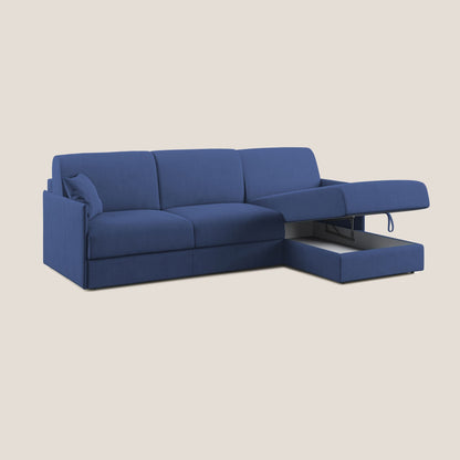 Evans Divano letto angolare con penisola in morbido tessuto impermeabile T02 blu