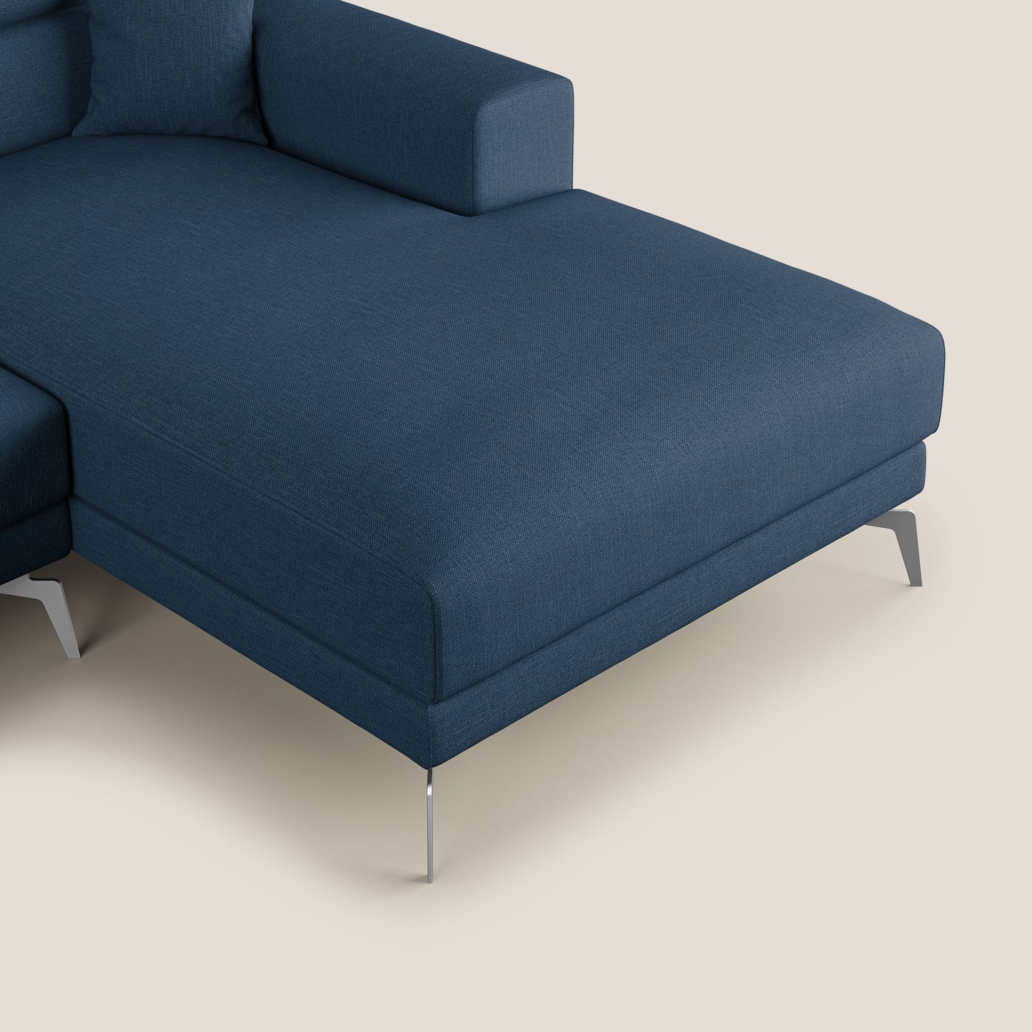 Blade Divano moderno angolare con poggiatesta reclinabili in tessuto impermeabile simil-cotone T13 blu