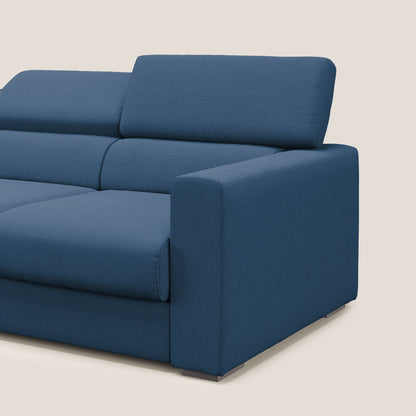 Dylan divano a 3 sedute con pouf estraibile poggiapiedi in tessuto simil cotone impermeabile T13 blu