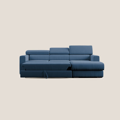 Dylan divano angolare con pouf estraibile poggiapiedi in tessuto simil cotone impermeabile T13 blu