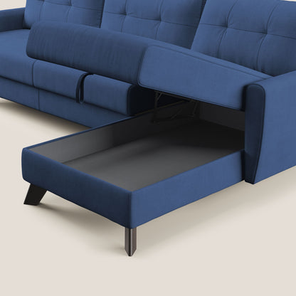 Callisto Divano letto angolare con penisola in tessuto morbido impermeabile T02 blu