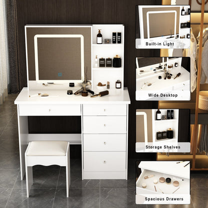 39.4'' W Dresser Makeup Vanity Set with Stool and Mirror Room