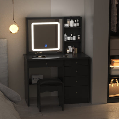 39.4'' Wide Makeup Vanity Set with Stool and Mirror