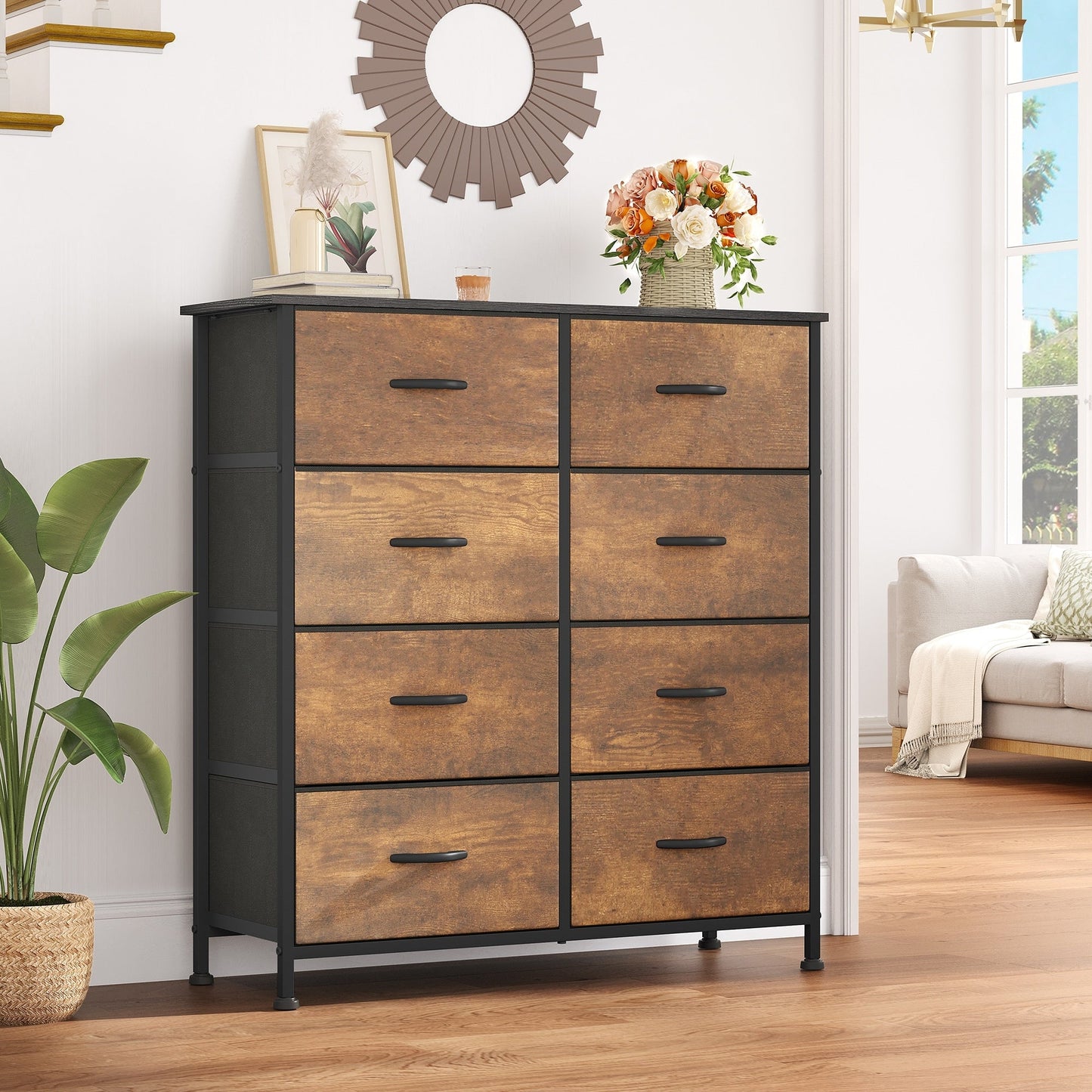 Modern 4/8/10-drawer Bedroom Fabric Dresser Storage Tower with Wood Top