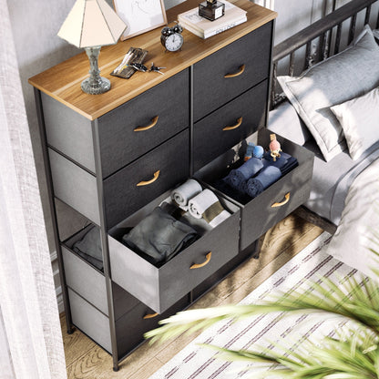 Modern 4/8/10-drawer Bedroom Fabric Dresser Storage Tower with Wood Top