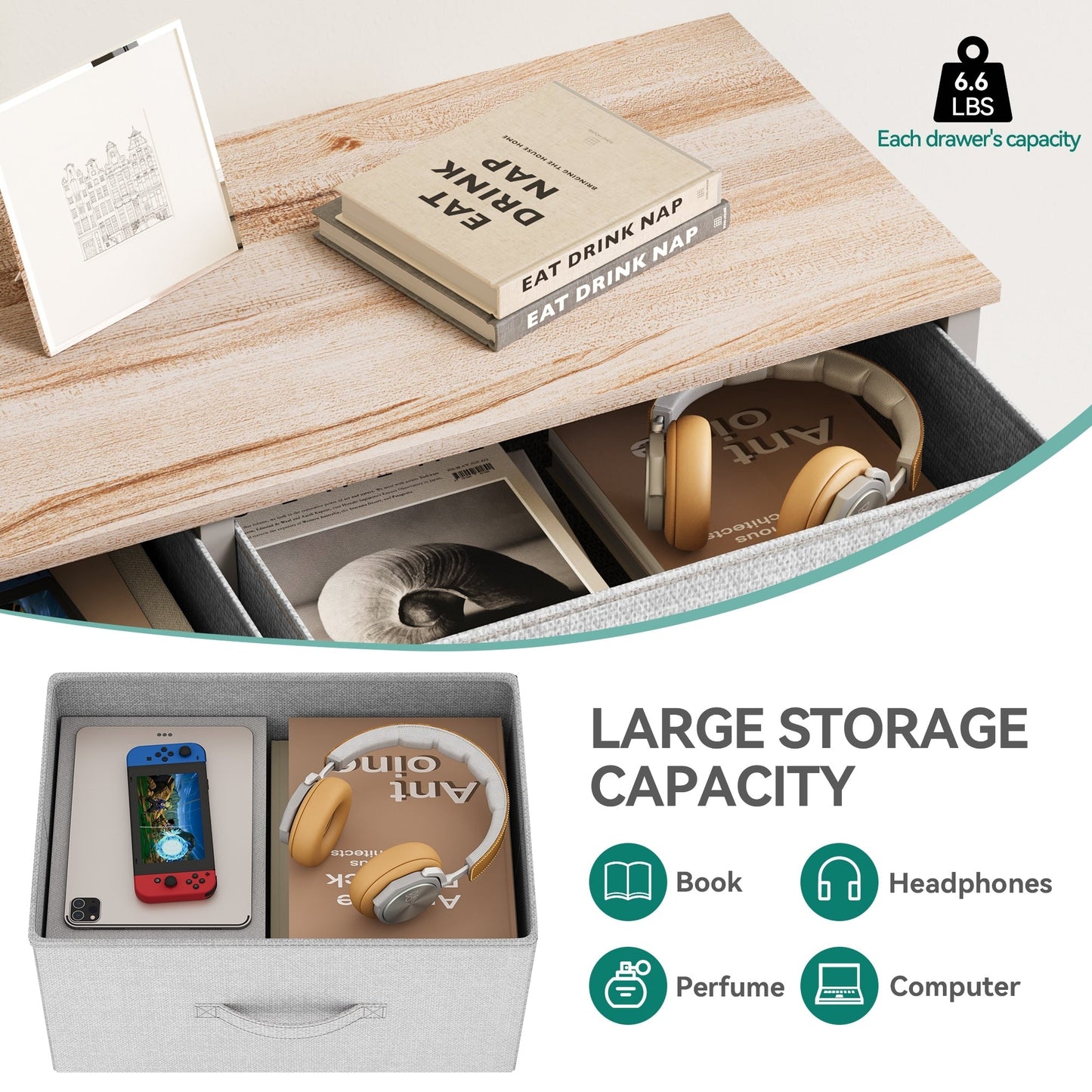 Modern 4/8/10-drawer Bedroom Fabric Dresser Storage Tower with Wood Top