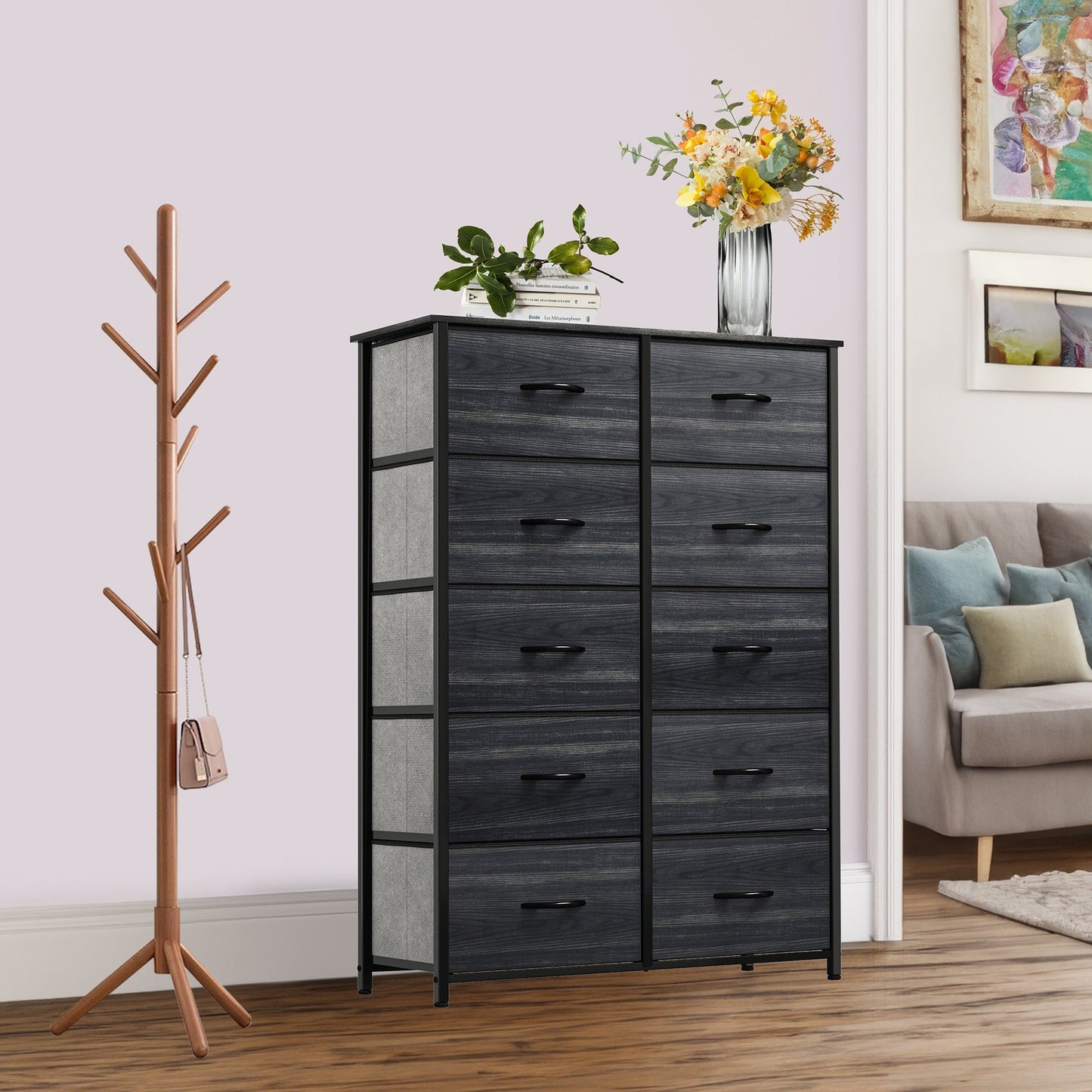Modern 4/8/10-drawer Bedroom Fabric Dresser Storage Tower with Wood Top
