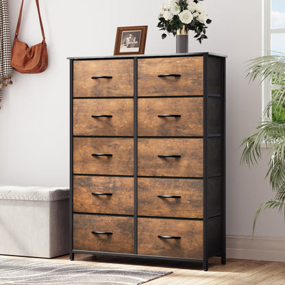 Modern 4/8/10-drawer Bedroom Fabric Dresser Storage Tower with Wood Top