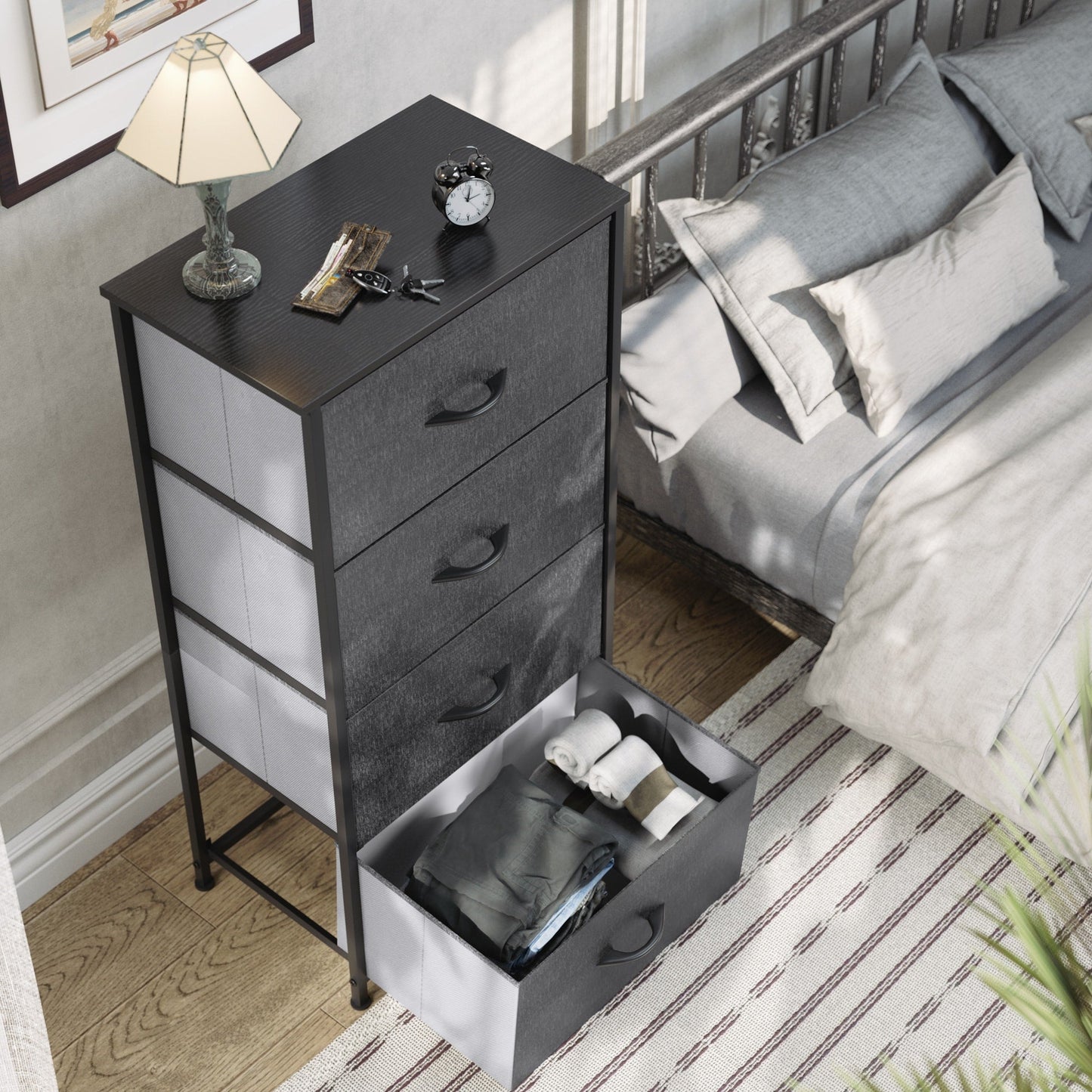Modern 4/8/10-drawer Bedroom Fabric Dresser Storage Tower with Wood Top