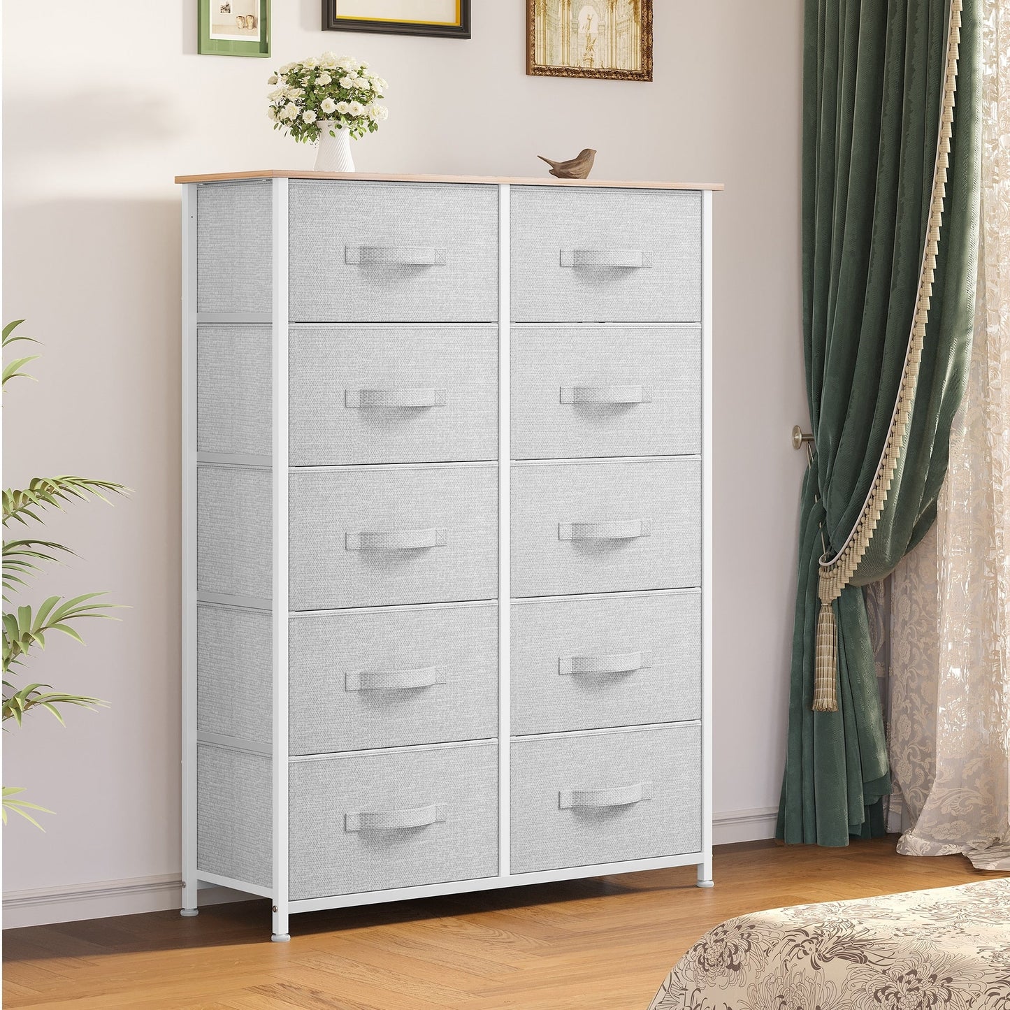 Modern 4/8/10-drawer Bedroom Fabric Dresser Storage Tower with Wood Top