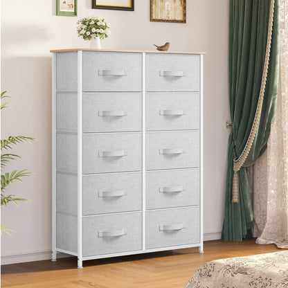 Modern 4/8/10-drawer Bedroom Fabric Dresser Storage Tower with Wood Top