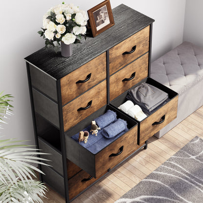 Modern 4/8/10-drawer Bedroom Fabric Dresser Storage Tower with Wood Top