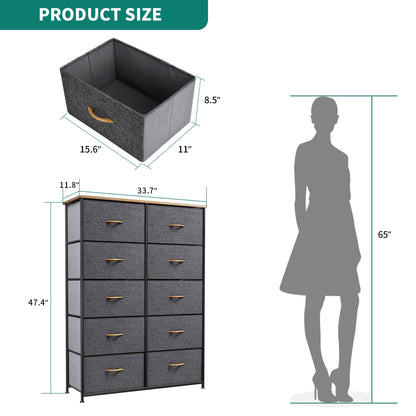 Modern 4/8/10-drawer Bedroom Fabric Dresser Storage Tower with Wood Top