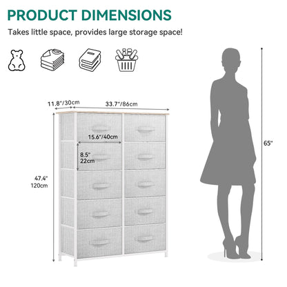 Modern 4/8/10-drawer Bedroom Fabric Dresser Storage Tower with Wood Top