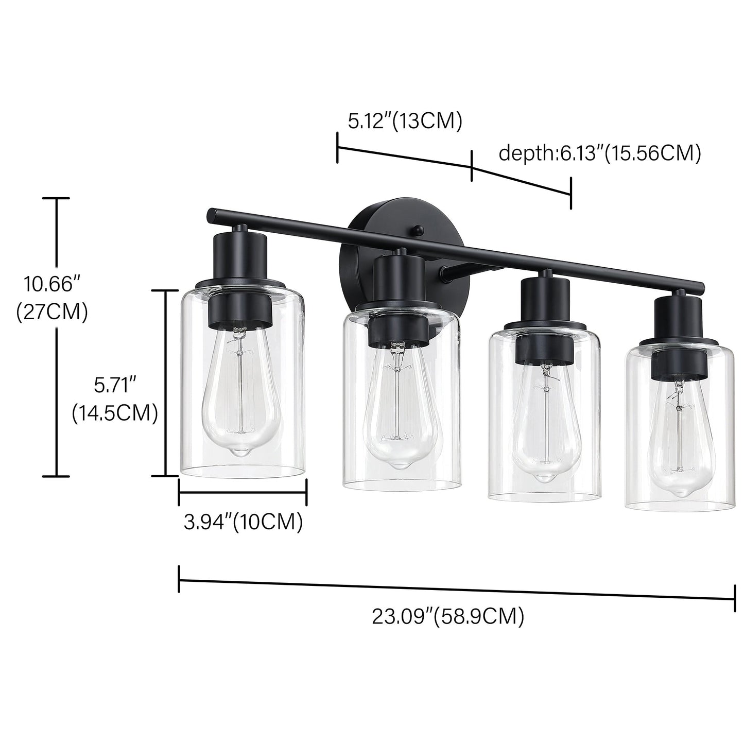 4-Light Bathroom Vanity Light with Clear Glass