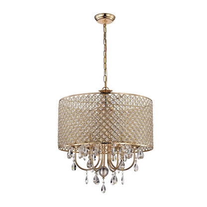 Round Beaded Drum Chandelier with Hanging Crystals