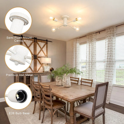 4-Light Industrial Semi Flush Mount Ceiling Light for Kitchen Dining Room Bedroom Study Living Room - N/A