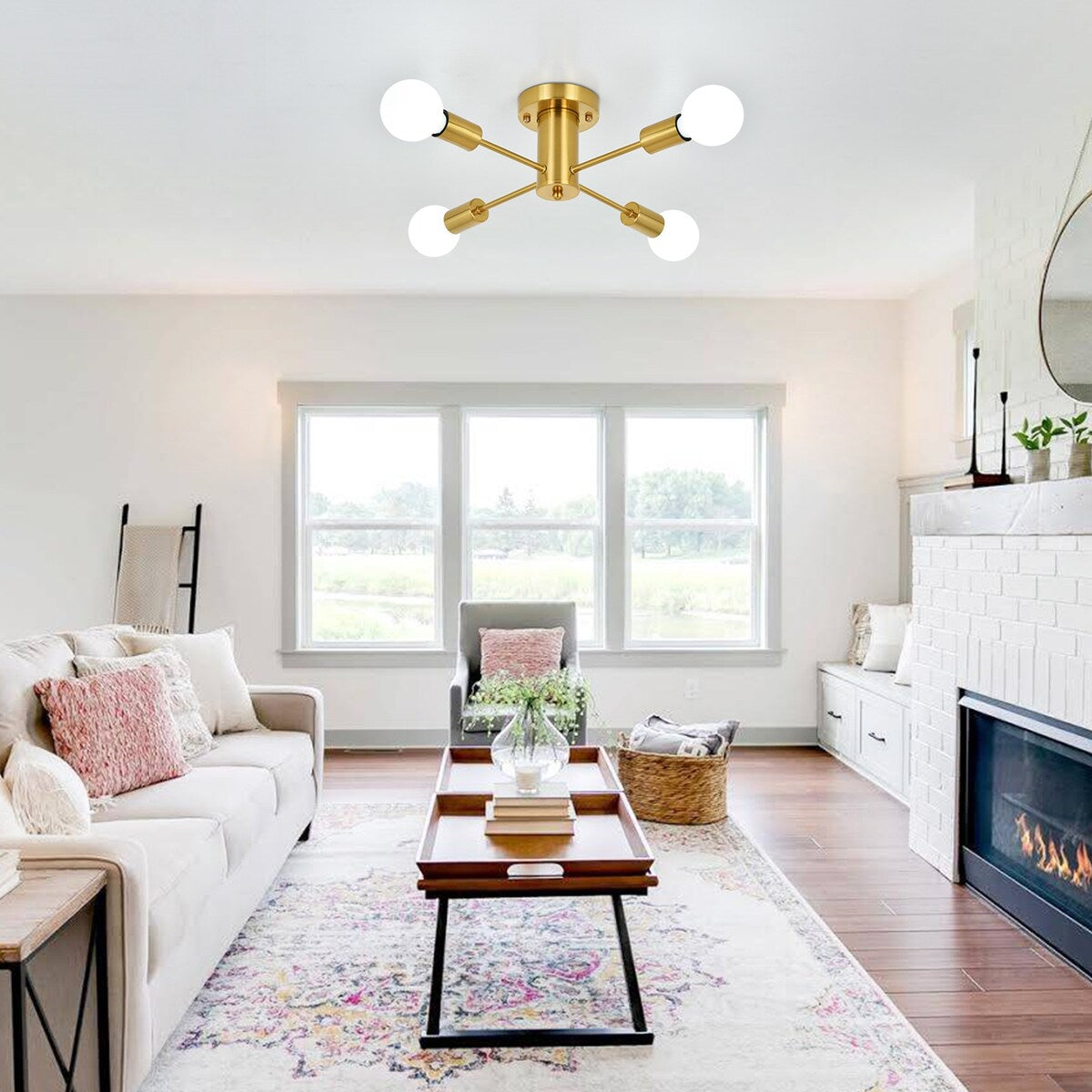 4-Light Industrial Semi Flush Mount Ceiling Light for Kitchen Dining Room Bedroom Study Living Room - N/A