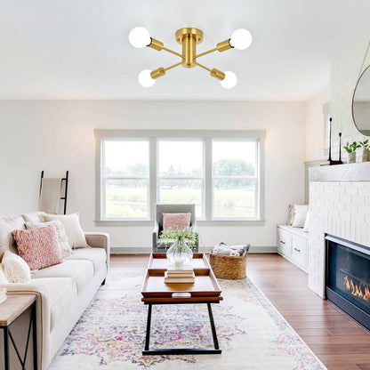 4-Light Industrial Semi Flush Mount Ceiling Light for Kitchen Dining Room Bedroom Study Living Room - N/A