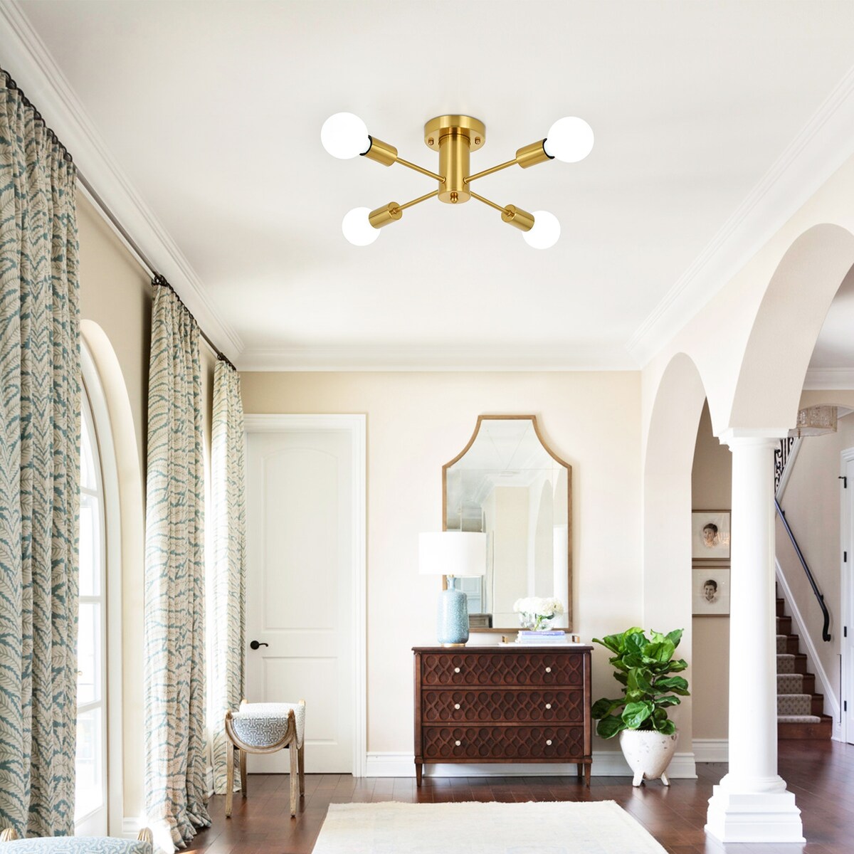 4-Light Industrial Semi Flush Mount Ceiling Light for Kitchen Dining Room Bedroom Study Living Room - N/A