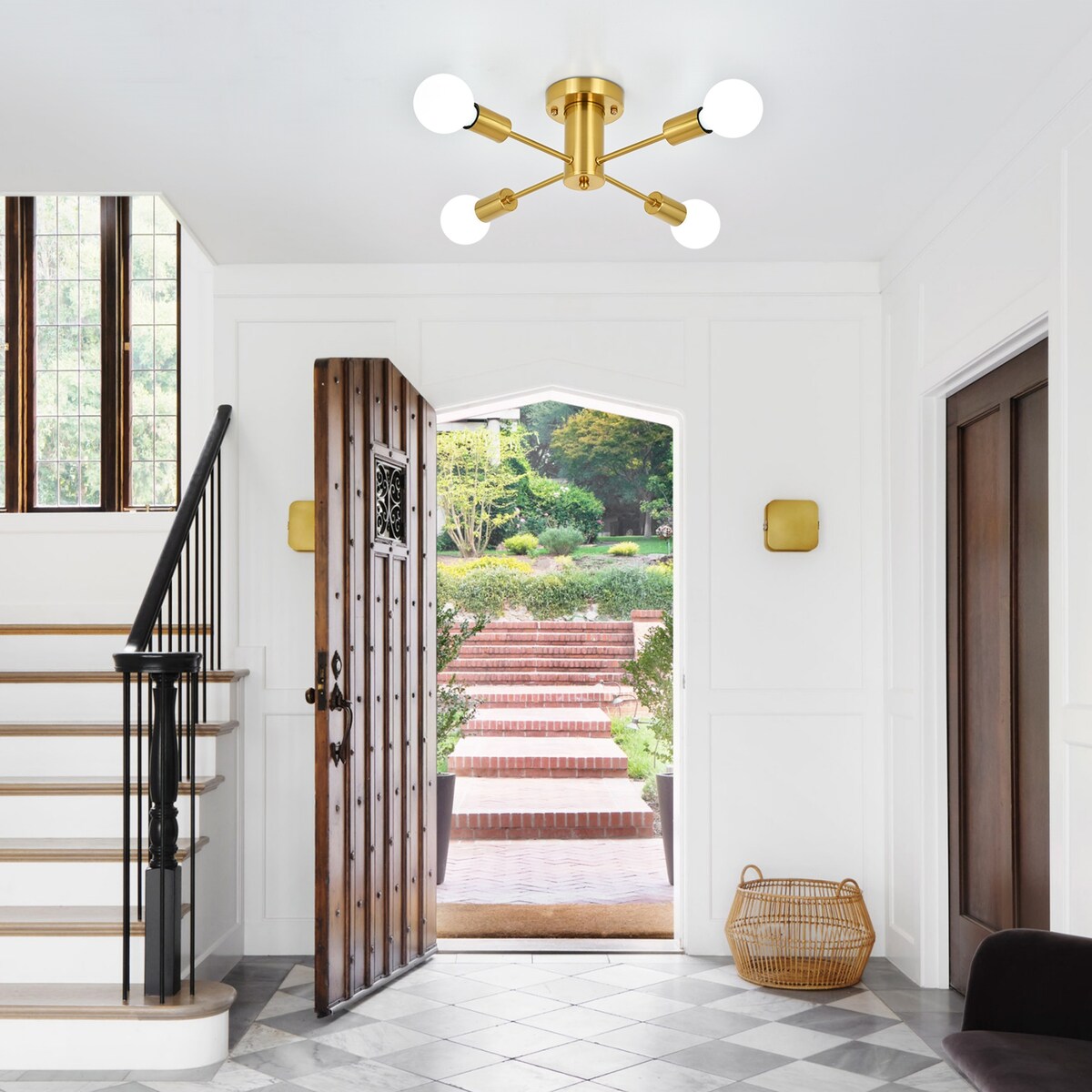 4-Light Industrial Semi Flush Mount Ceiling Light for Kitchen Dining Room Bedroom Study Living Room - N/A