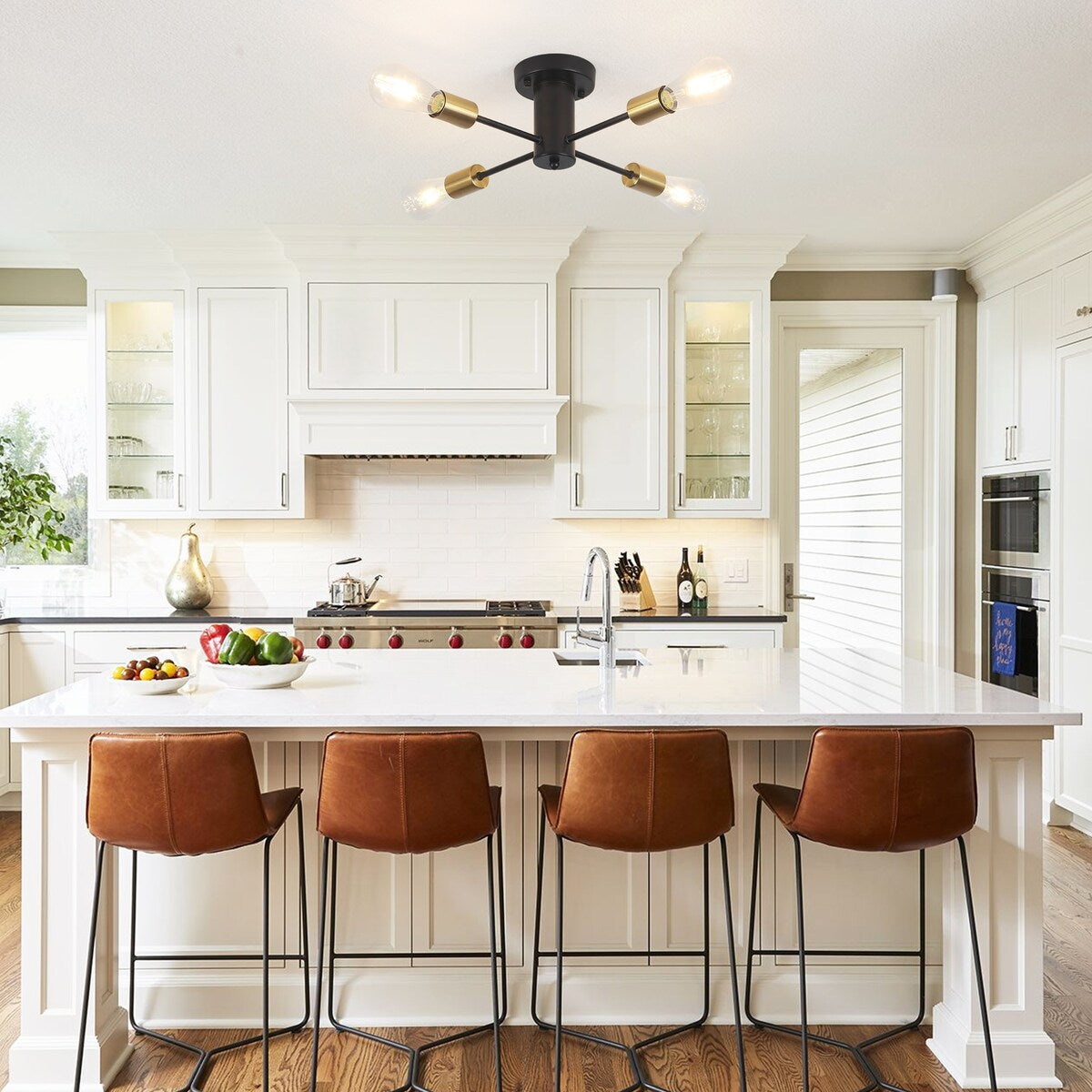 4-Light Industrial Semi Flush Mount Ceiling Light for Kitchen Dining Room Bedroom Study Living Room - N/A