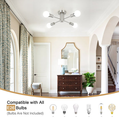 4-Light Industrial Semi Flush Mount Ceiling Light for Kitchen Dining Room Bedroom Study Living Room - N/A