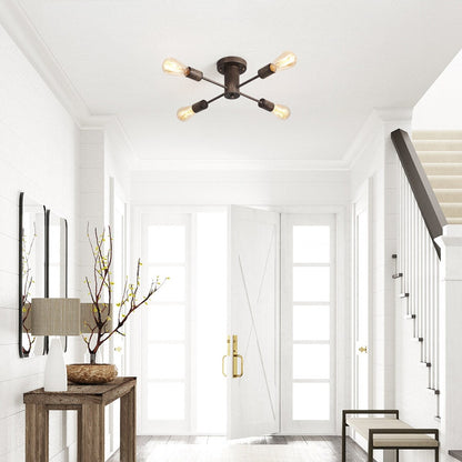 4-Light Industrial Semi Flush Mount Ceiling Light for Kitchen Dining Room Bedroom Study Living Room - N/A