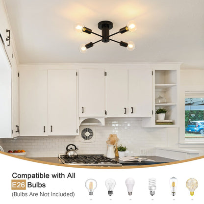 4-Light Industrial Semi Flush Mount Ceiling Light for Kitchen Dining Room Bedroom Study Living Room - N/A