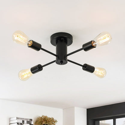 4-Light Industrial Semi Flush Mount Ceiling Light for Kitchen Dining Room Bedroom Study Living Room - N/A