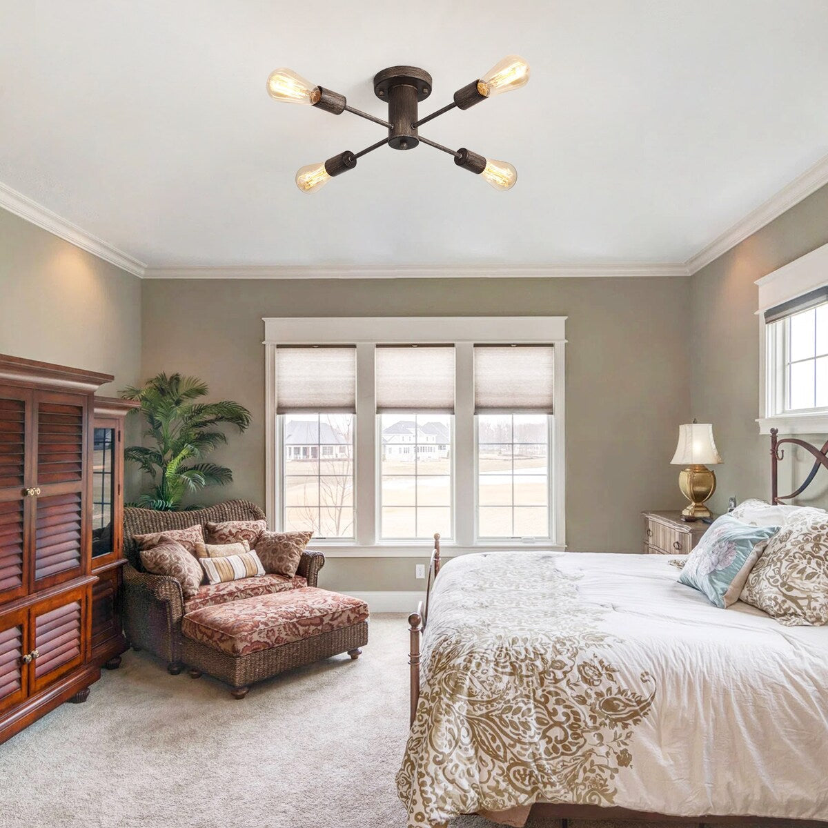 4-Light Industrial Semi Flush Mount Ceiling Light for Kitchen Dining Room Bedroom Study Living Room - N/A