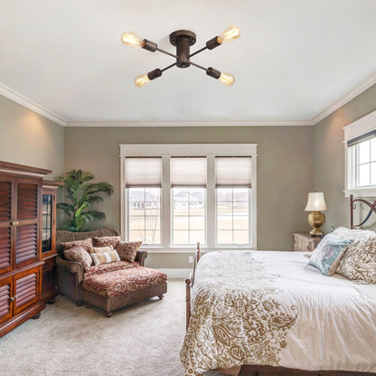 4-Light Industrial Semi Flush Mount Ceiling Light for Kitchen Dining Room Bedroom Study Living Room - N/A