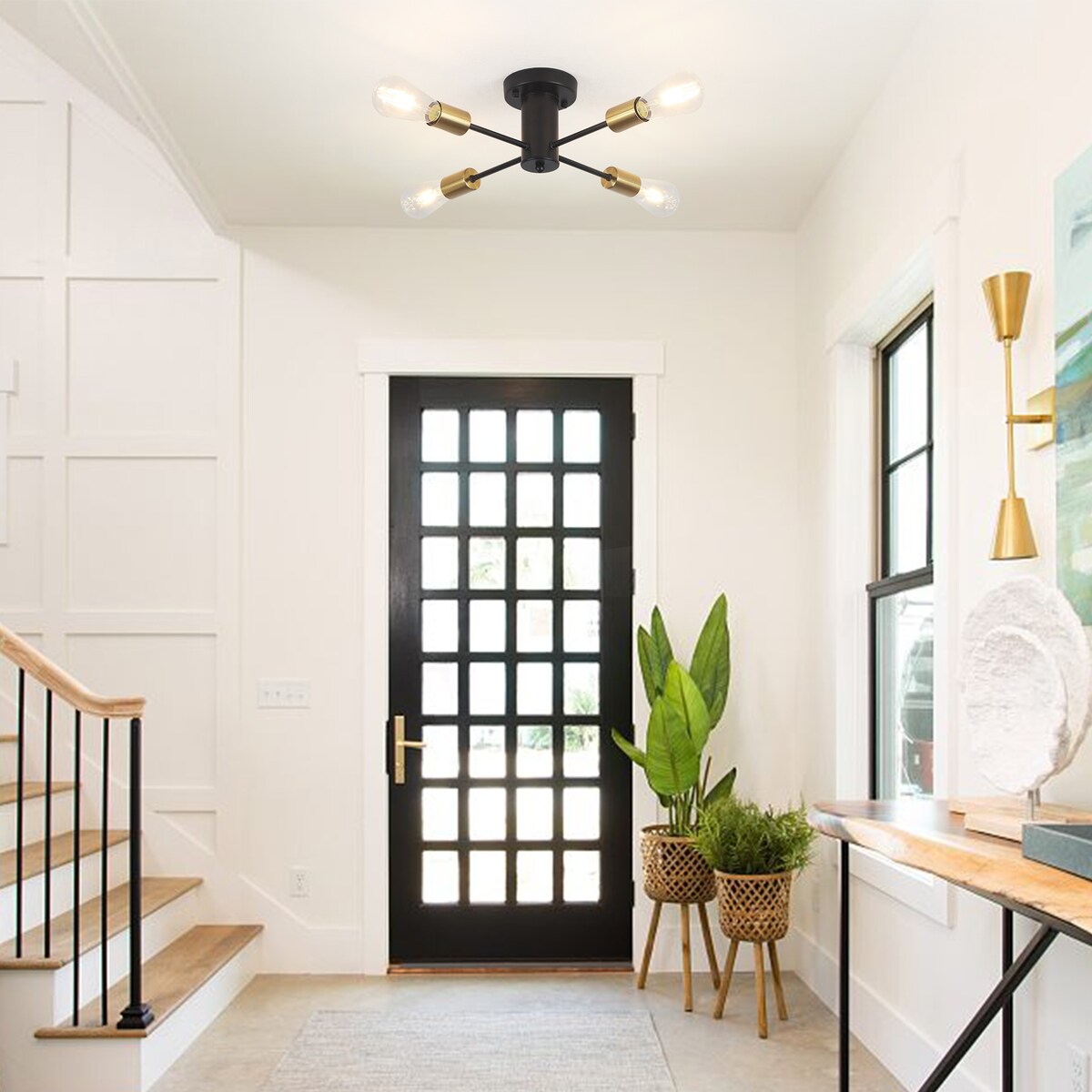 4-Light Industrial Semi Flush Mount Ceiling Light for Kitchen Dining Room Bedroom Study Living Room - N/A