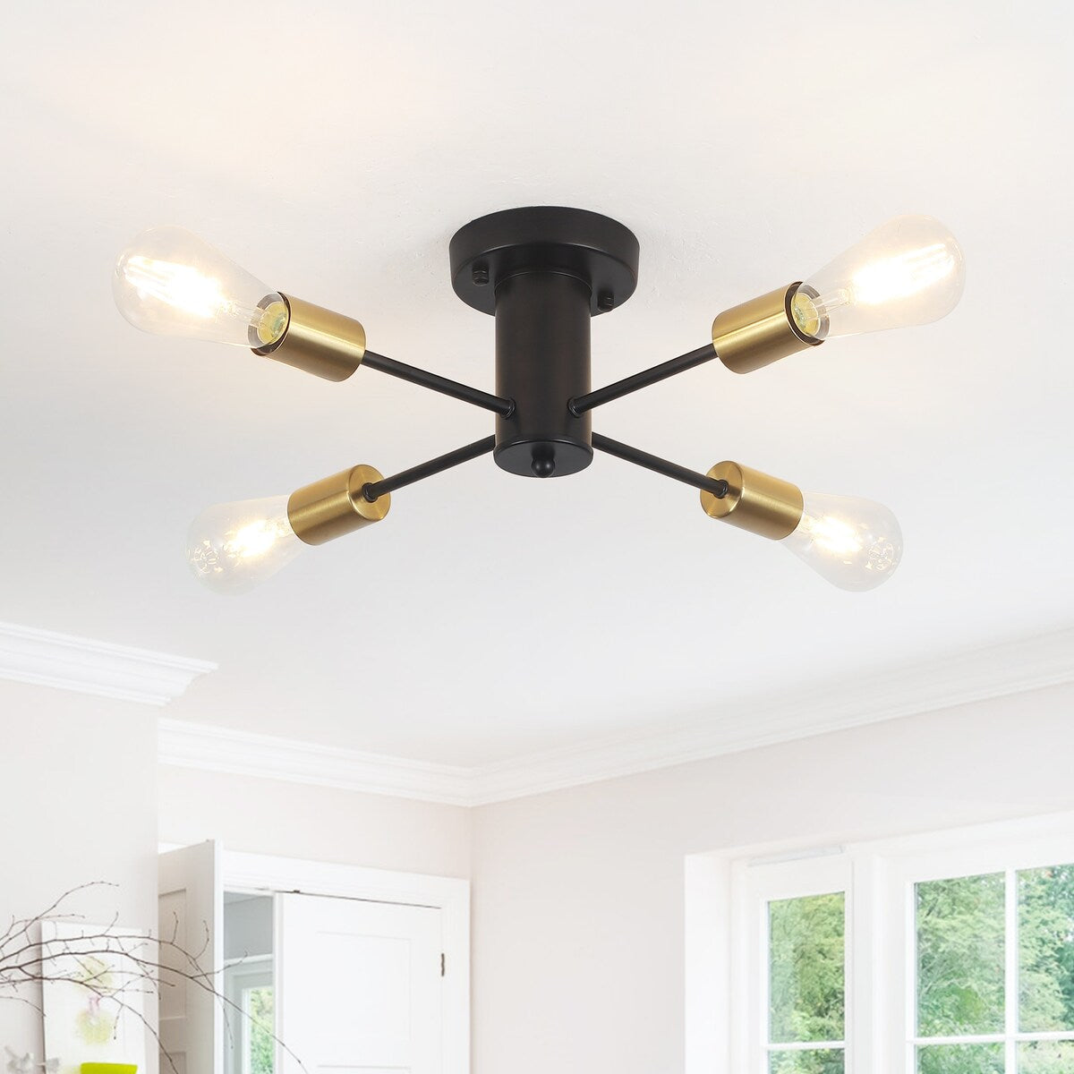 4-Light Industrial Semi Flush Mount Ceiling Light for Kitchen Dining Room Bedroom Study Living Room - N/A