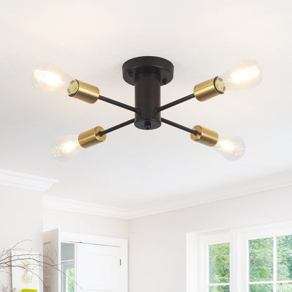 4-Light Industrial Semi Flush Mount Ceiling Light for Kitchen Dining Room Bedroom Study Living Room - N/A