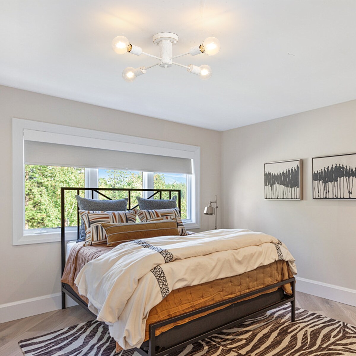 4-Light Industrial Semi Flush Mount Ceiling Light for Kitchen Dining Room Bedroom Study Living Room - N/A