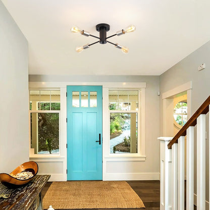 4-Light Industrial Semi Flush Mount Ceiling Light for Kitchen Dining Room Bedroom Study Living Room - N/A