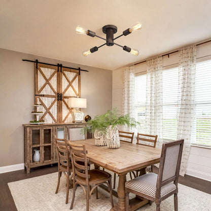 4-Light Industrial Semi Flush Mount Ceiling Light for Kitchen Dining Room Bedroom Study Living Room - N/A