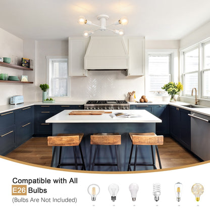 4-Light Industrial Semi Flush Mount Ceiling Light for Kitchen Dining Room Bedroom Study Living Room - N/A