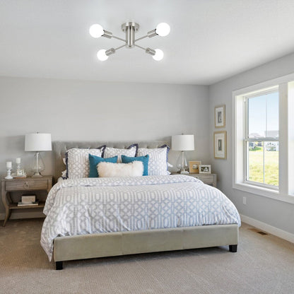 4-Light Industrial Semi Flush Mount Ceiling Light for Kitchen Dining Room Bedroom Study Living Room - N/A