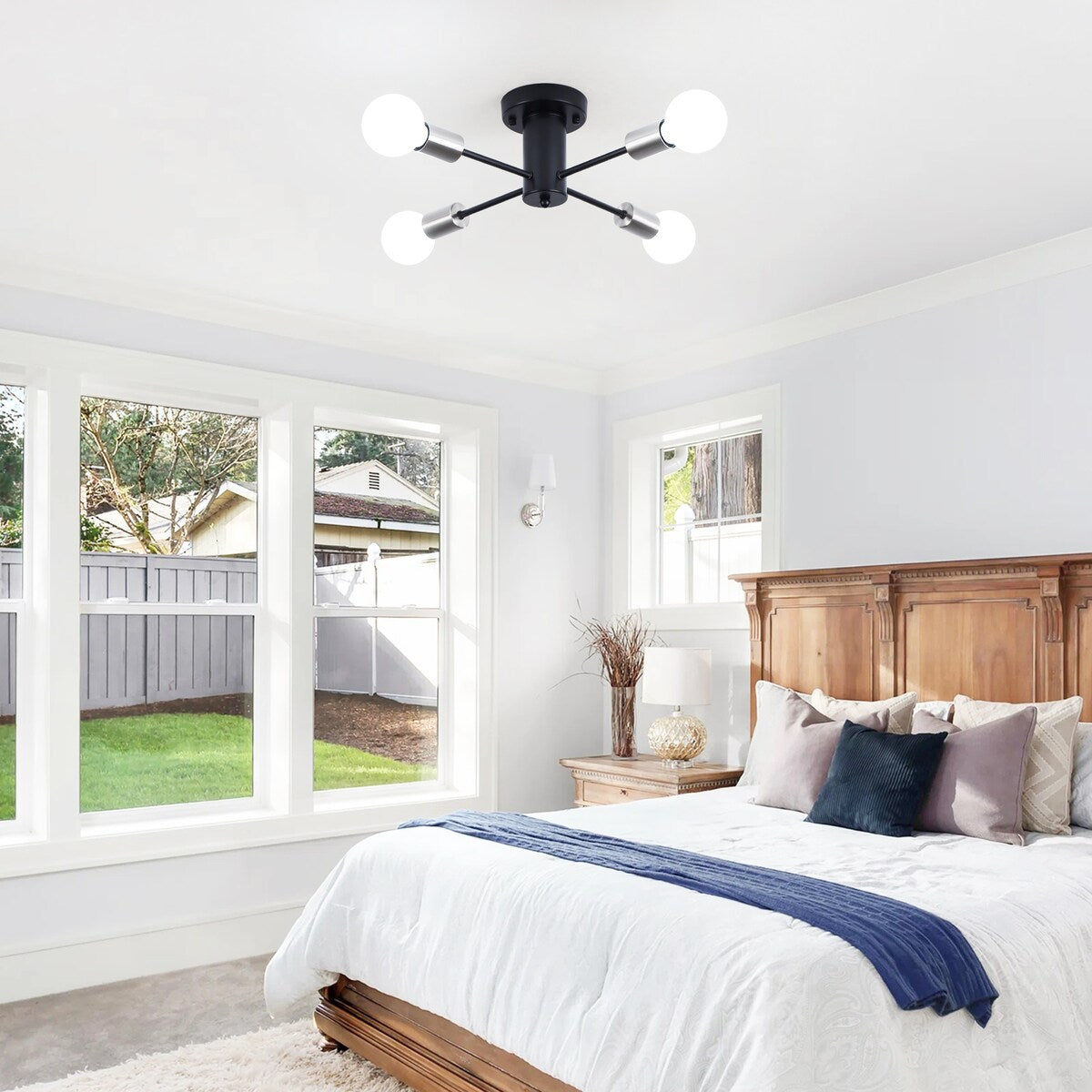 4-Light Industrial Semi Flush Mount Ceiling Light for Kitchen Dining Room Bedroom Study Living Room - N/A