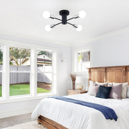 4-Light Industrial Semi Flush Mount Ceiling Light for Kitchen Dining Room Bedroom Study Living Room - N/A