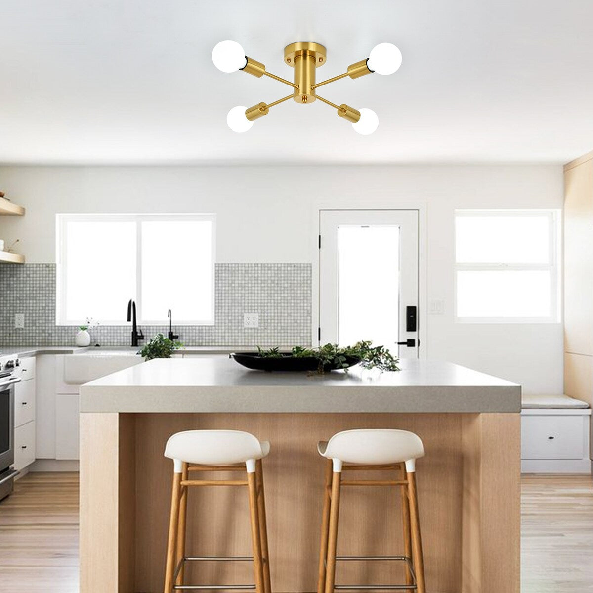 4-Light Industrial Semi Flush Mount Ceiling Light for Kitchen Dining Room Bedroom Study Living Room - N/A