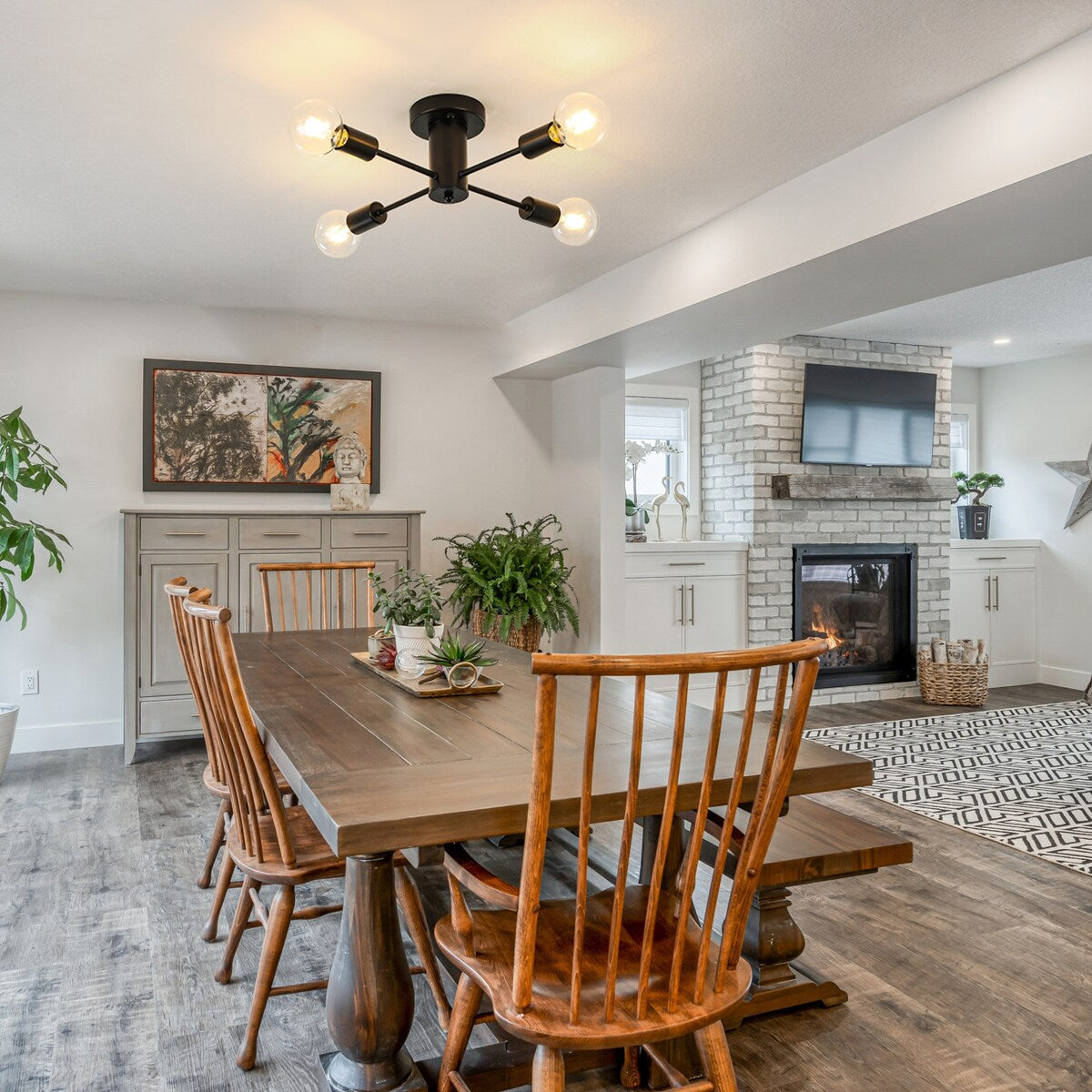 4-Light Industrial Semi Flush Mount Ceiling Light for Kitchen Dining Room Bedroom Study Living Room - N/A