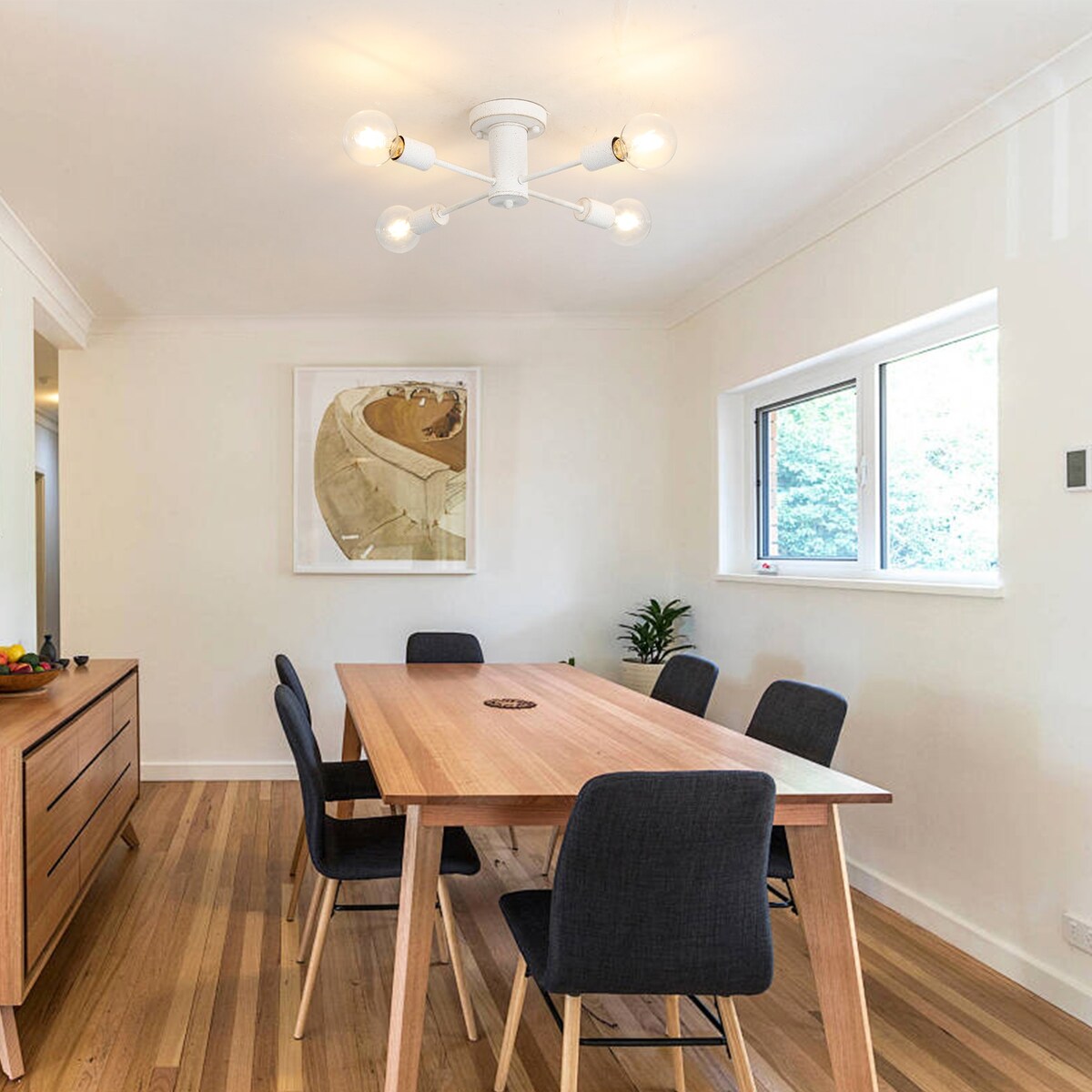 4-Light Industrial Semi Flush Mount Ceiling Light for Kitchen Dining Room Bedroom Study Living Room - N/A